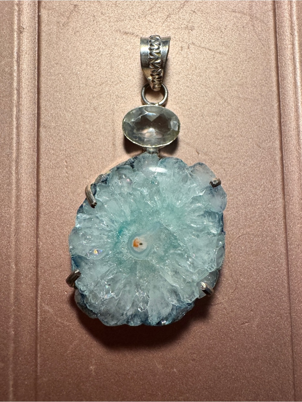 Aqua Crystal Solar Quartz Pendant Necklace
